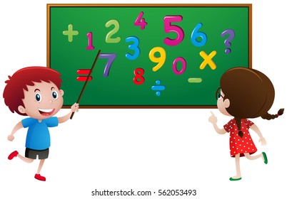 Boy Girl Counting Numbers On Board Stock Vector (Royalty Free ...