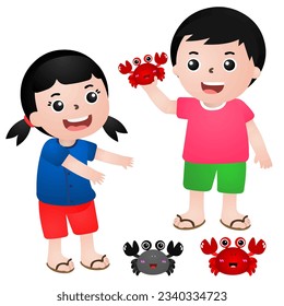 boy and girl crab cute cartoon 