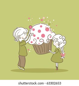 boy and girl with cupcake