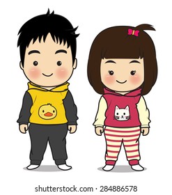 boy and girl so cute on white background