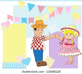 Boy and girl dancing junina party vector