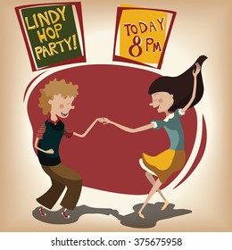 Boy and girl dancing lindy hop, vector illustration
