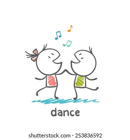 boy and girl dancing to music illustrator