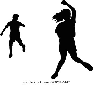 un niño y una niña bailando, vector de silueta