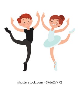A boy and a girl are dancing together.Children dance ballet. Ballet costumes.