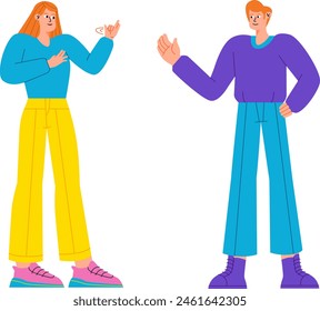 Boy and Girl Deaf People Communicating Illustration