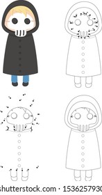 Boy or girl in a death costume. Halloween coloring book and dot to dot educational game for kids