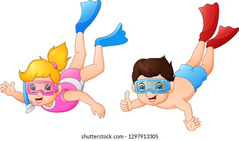 Boy and girl diving under water