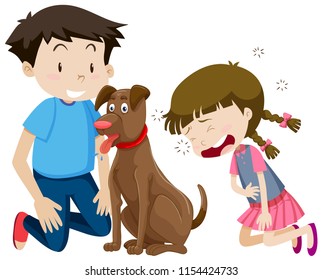 Boy and girl with dog illustration