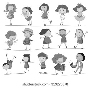 Niño y niña haciendo ilustraciones de actividades diferentes