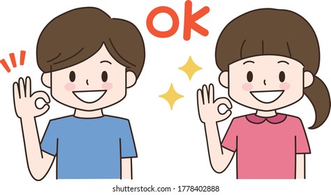 Boy and girl doing positive gesture. Vector illustration in cartoon style isolated on white background.