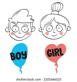 Boy and girl Doodle vector illustration.