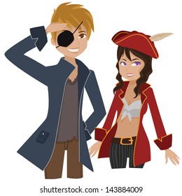 Boy and girl dressed up as pirates