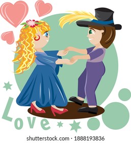 The boy and girl are dressed up. They're dancing a ballroom dance.
