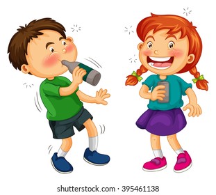 Boy And Girl Drinking Alcohol Illustration