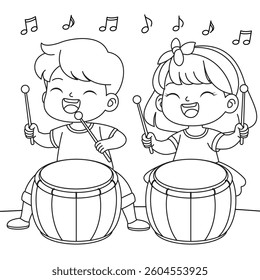 Boy and Girl Druming on Juneteenth Coloring Page 