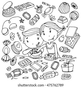 Boy and girl eating chocolate