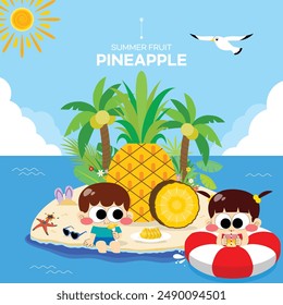 Boy and girl eating pineapple