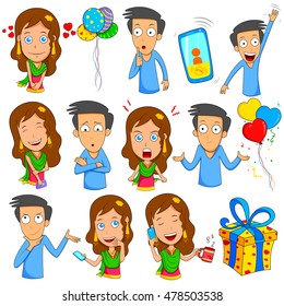 Boy and Girl Emoji for different expression and feeling in vector