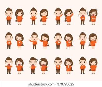 Boy and girl emotion characters