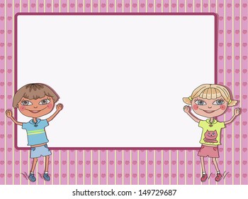 boy and girl with an empty text frame