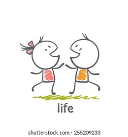 boy and girl enjoy life illustration