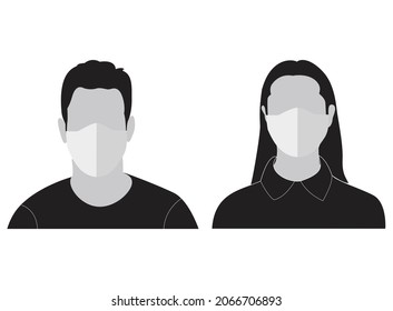 boy and girl face in medical mask flat art