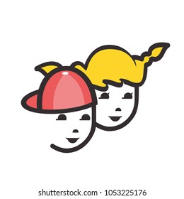 Boy And Girl Faces Vector Logo Template