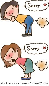 Boy and girl farts and  embarrassed.