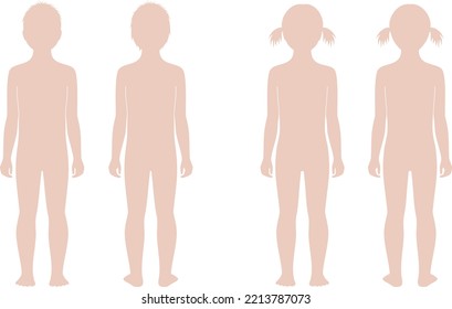 Boy   girl figure  Front   back silhouette  Contour templates  Body proportions at 6 years old  Vector illustration 