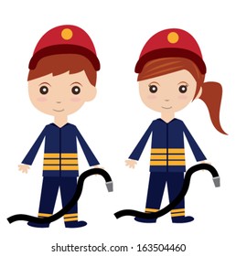 Boy and girl in firefighter costume