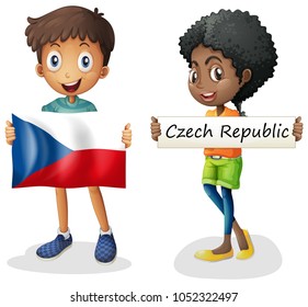 Boy and girl with flag of Czech Republic illustration