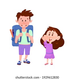 Boy and girl flat characters - brother and sister communication.