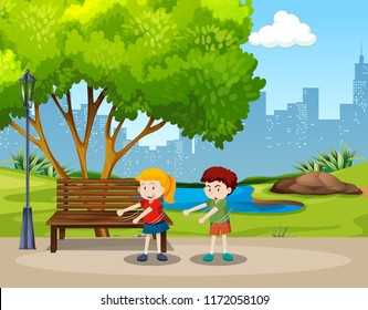 Boy And Girl Floss Dance In The Park Illustration