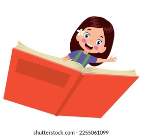 Boy and girl flying on a book