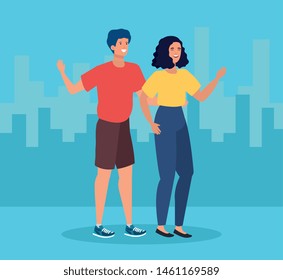 boy and girl friends with fashion hairstyle