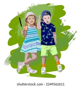 A boy and a girl are friends. An illustration with a character.