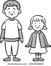 Boy and girl, full body, vector (monochrome)