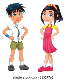 Boy and girl. Funny cartoon and vector teen characters.