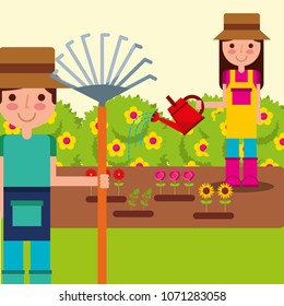 boy and girl gardeners
