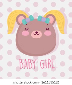 boy or girl, gender reveal its a girl cute bear with hair card vector illustration