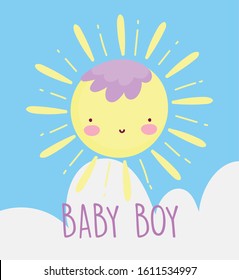 Boy Or Girl, Gender Reveal Funny Sun Cartoon Cloud Card Vector Illustration