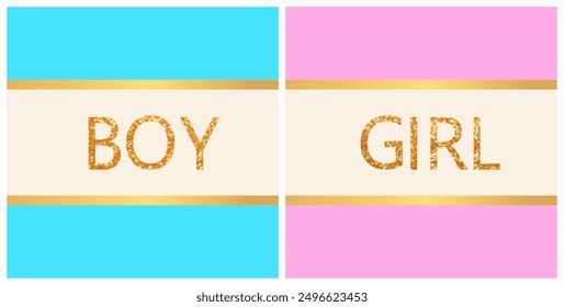 Boy or girl gender reveal greeting card. Baby arrival announcement. Vector design.