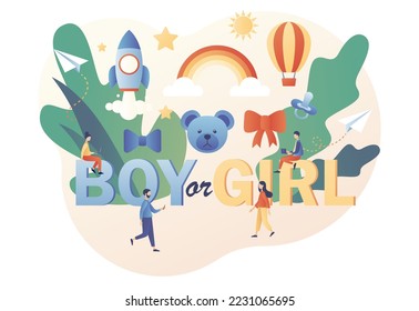 Boy or Girl. Gender reveal party. Baby shower celebration. Modern flat cartoon style. Vector illustration on white background
