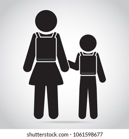 Boy And Girl Go To School Icon. Back To School Sign Illustration