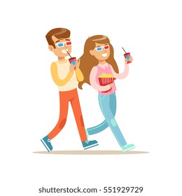 Boy And Girl Going To Cinema Together, Part Of Happy People In Movie Theatre Series