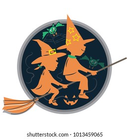 Boy and girl Halloween cartoon character vector illustration.