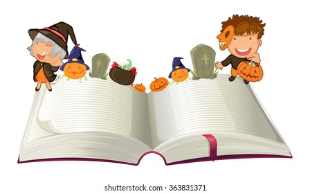 Boy and girl in halloween costume illustration
