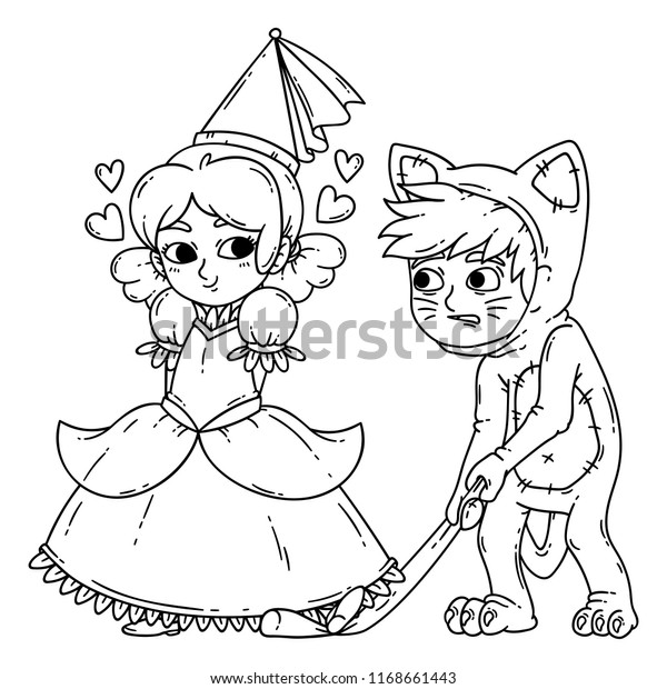 boy girl halloween costumes princess cat stock vector