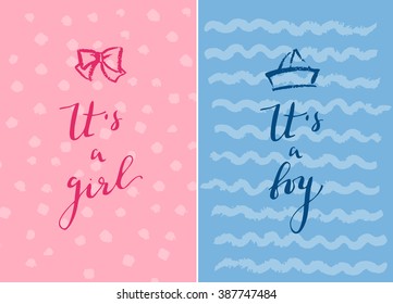 its a boy. its a girl. handwritten calligraphy.